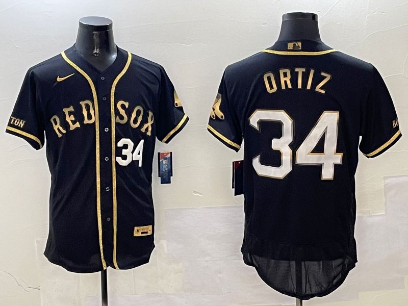 Men Boston Red Sox #34 Ortiz Black Gold three generations Elite 2025 Nike MLB Jersey style 2